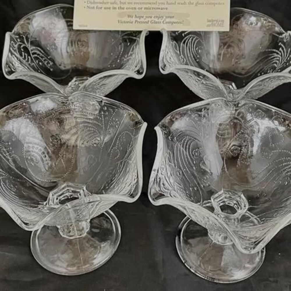 Southern living Victoria Footed Compote dishes Dessert Glass Compotes x4